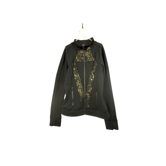 Ivivva By Lululemon Girls Track Jacket Black Gold Size 12 - Picture 1 of 5